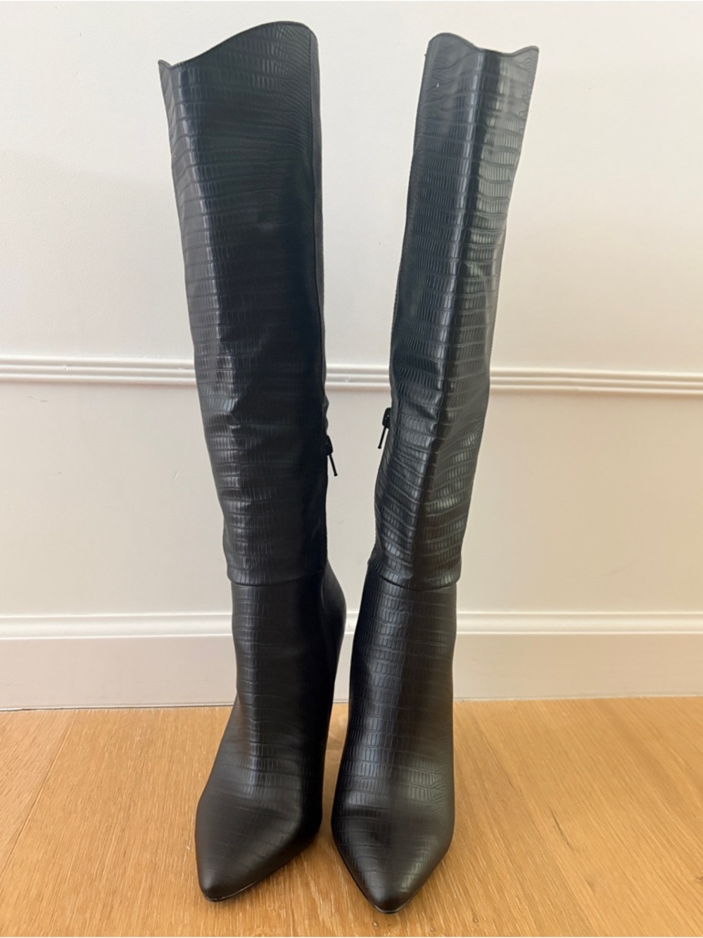 Charles David Proctor Black Lizard-Embossed Knee-High Boots